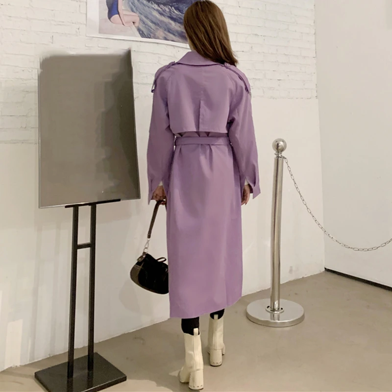 

SeeBeautiful Large Size Windbreaker Lapel Long Sleeve Double Breasted Belt Trench Coat Simple New Fashion Autumn 2021 Women M126