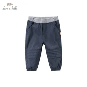 DB14883 dave bella Модные осенние однотонные штаны с карманами для маленьких мальчиков, детские длинные штаны, брюки для малышей