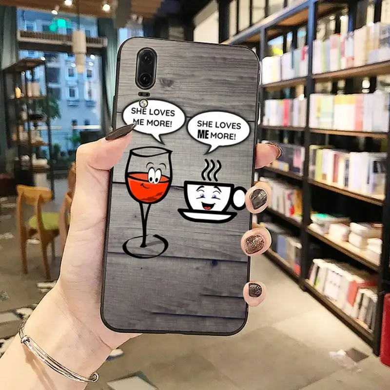 

Coffee red Wine Cup art design cartoon Phone Case For Huawei Y5 Y6 II Y7 Y9 PRIME 2018 2019 NOVA3E P20 PRO P10 Honor 10