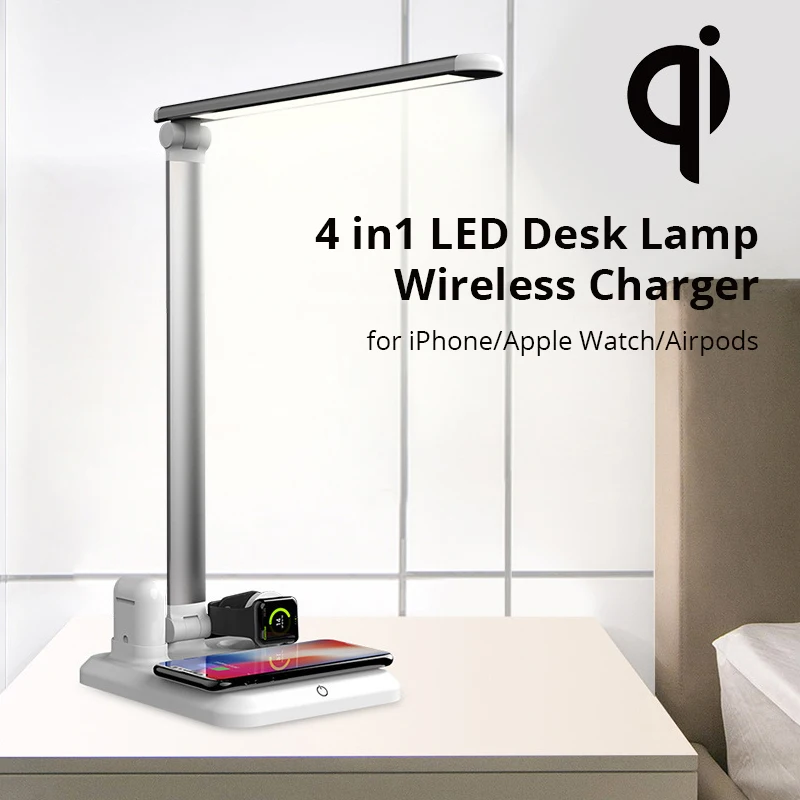 4 в 1 Светодиодная настольная лампа Беспроводное зарядное устройство для iPhone Xs/Apple