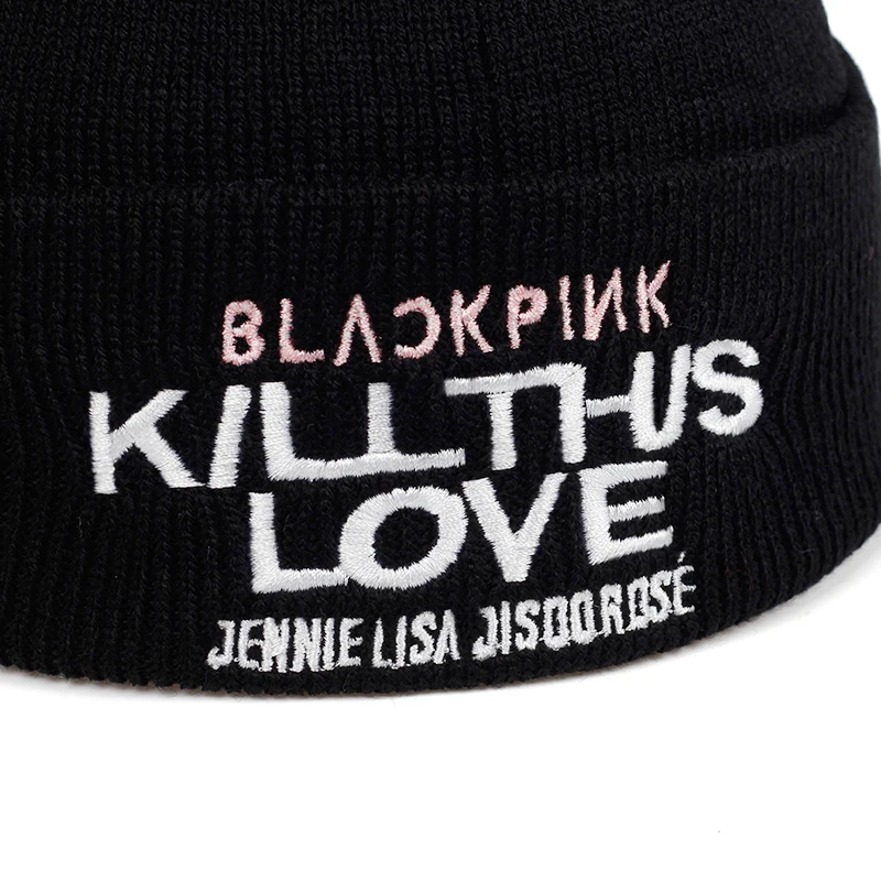 Новая Вязаная шапка унисекс для влюбленных в Корейском стиле BLACKPINK KILL THIS LOVE Album Letters, однотонный хип-хоп Повседневный широкий берет-Боб с манжетами