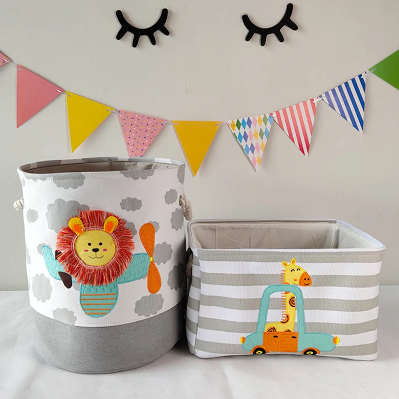 

Baby Laundry Basket Cute Dinosaur Foldable Toy Storage Bucket Picnic Dirty Clothes Basket Box Canvas Organizer Cartoon Animal
