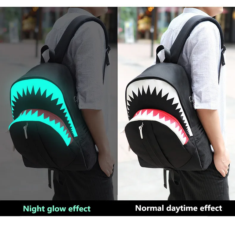 USB зарядка светящийся 3D Акула школьный рюкзак светится в темноте с usb портом для