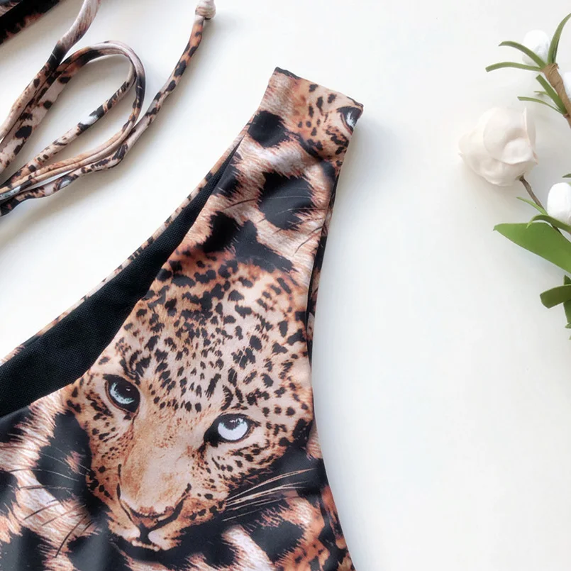 

2020 New Style Sexy One Shoulder Bikini Wommen Leopard animal Print 2 pcs Swimsuit