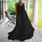 Женское летнее платье ZANZEA, 2021, вечерний сарафан без рукавов, сексуальное Длинное Макси-Платье с V-образным вырезом, Пляжное Платье, Длинные Майки