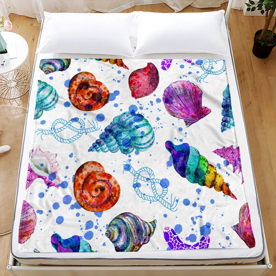 

Sea Ocean Shell Conch Coral Fleece Blanket For Beds Sofa Spring Summer Air Conditioning Office Nap Throw Blanket Soft Bed Cover