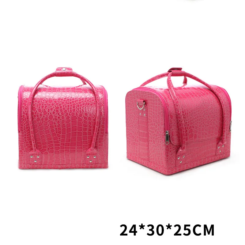 Rosered2 24x30x25cm Портативный кожаный ящик для хранения инструментов для макияжа, Большой Вместительный Профессиональный органайзер для макияжа, дорожный косметический ящик для туалетных принадлежностей - Цвет: Rosered2 24x30x25cm