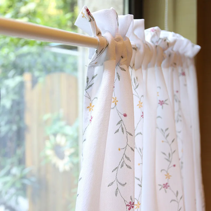 [Camellia Casa} свежие цветочные занавески короткие половинчатые белые хлопковые