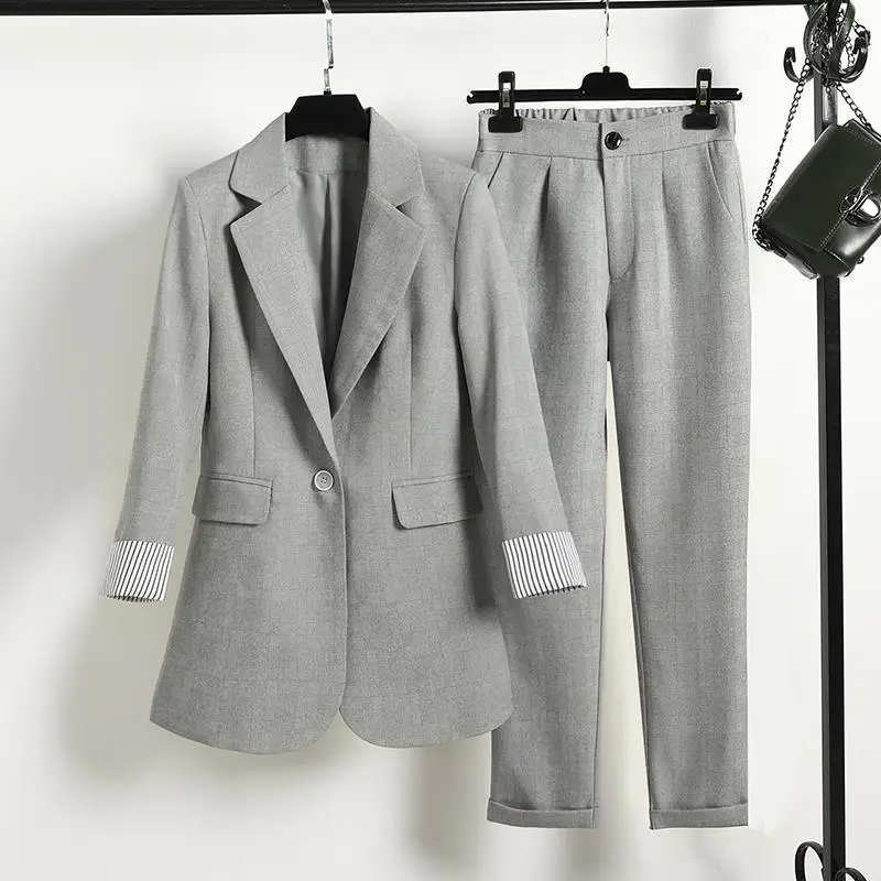 

Женский костюм из блейзера и брюк, комплект из двух предметов, однобортный, элегантный пиджак с высокой талией, Q28, весна-осень 2021