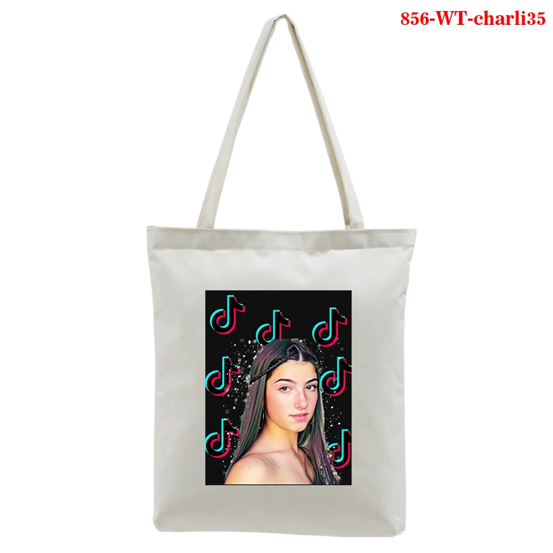 

Hot Sale Women Shopping Bag Cute Kawaii Charli Damelio Casual Student Large Capacity Canvas Bag Femme Ulzzang Fashion Tote Bags