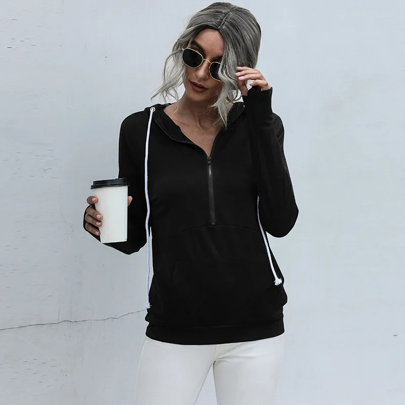 

Spring Popular European And American Women's Hooded Zipper Solid Stripe Camouflage Drawstring Sweater 1581 Hoodies Womenfashion