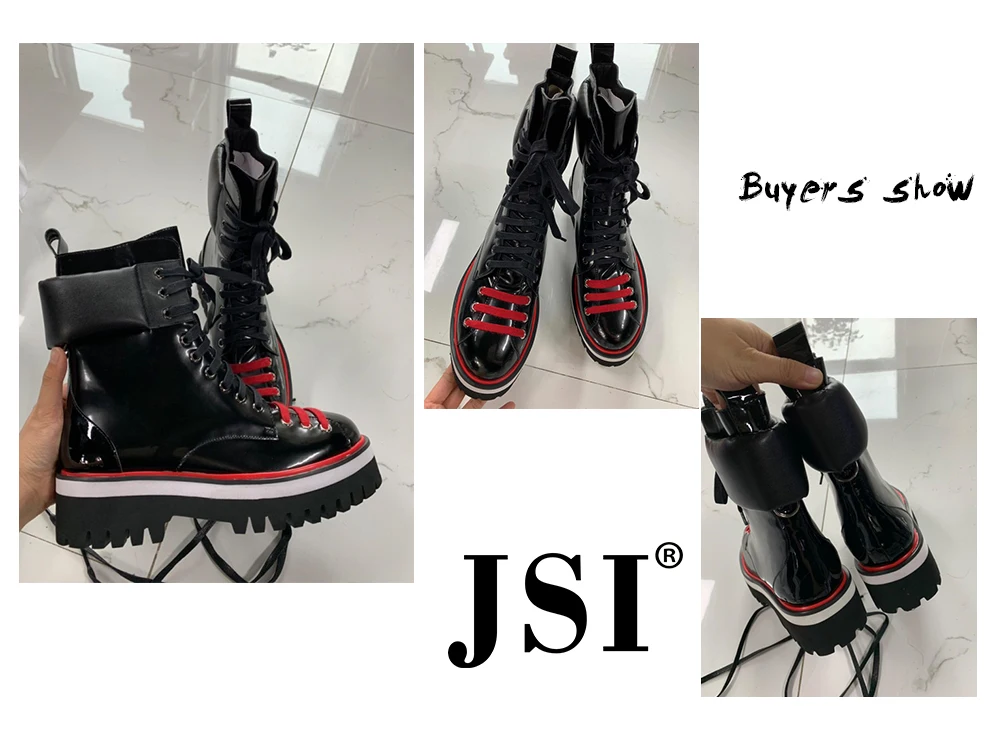 JSI/Новые Модные женские ботинки Ботинки martin на платформе женская повседневная обувь ручной работы из натуральной кожи на шнуровке; большие размеры; JO218
