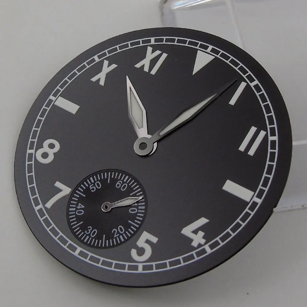 

38.9mm Black Watch dial Luminous Watch hands fit 6498 st Movement