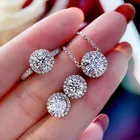 Теннисные браслеты ювелирные изделия с бриллиантами комплект из покрытого настоящей 925 стерлингового серебра обручальные кольца, серьги и ожерелье для женщин Муассанит, ювелирное изделие, подарок