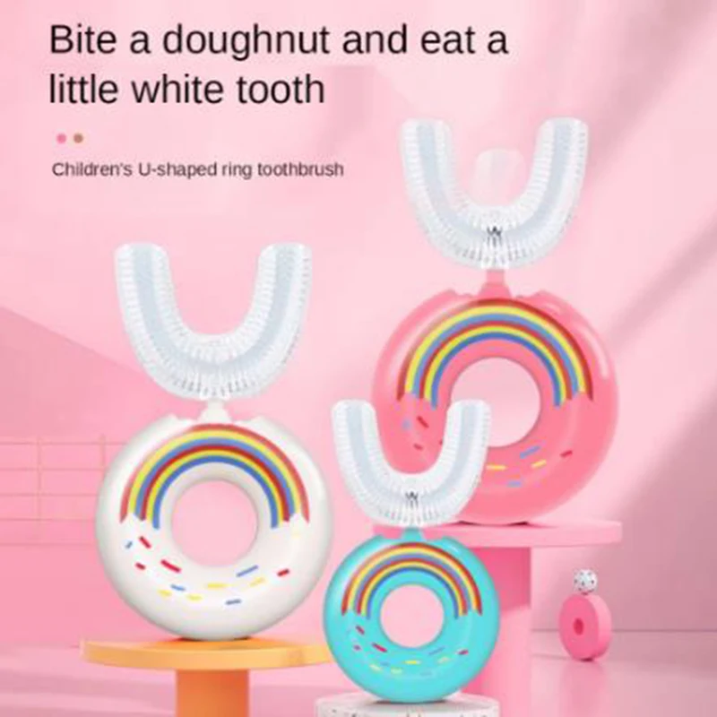 

U-shaped Toothbrush Children Doughnut Manual Toothbrush Kids Silicon Safety Manual Teeth Tooth Brush Cartoon Pattern Children D