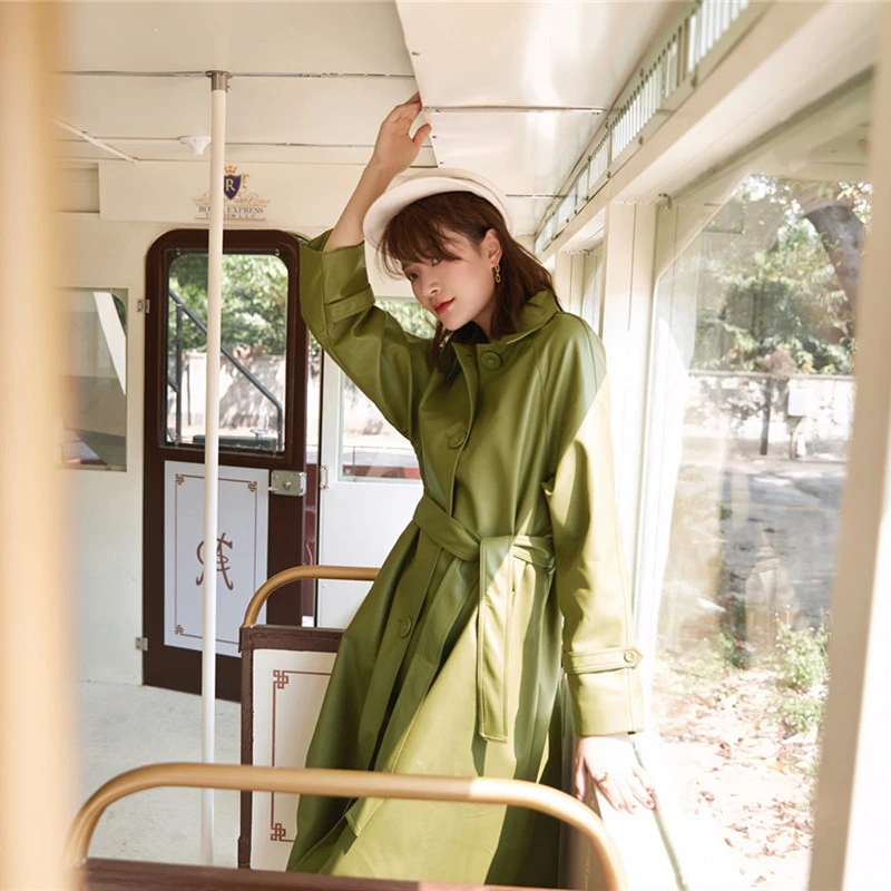 Винтажная длинная верхняя одежда из искусственной кожи 2020 новый весенний пояс