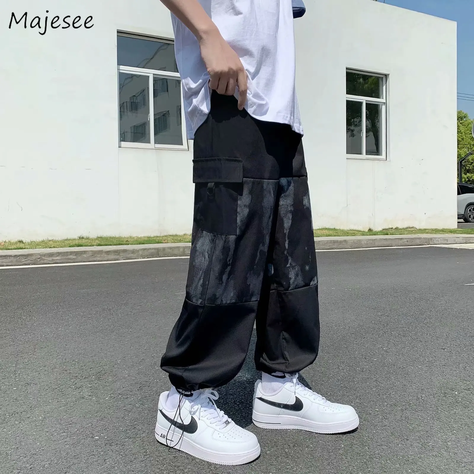 

Casual Pants Men Harajuku Black Vintage Streetwear Design Patchwork Bundle Feet Retro Hip Hop Cargo Pant Chic Hombre Trousers BF