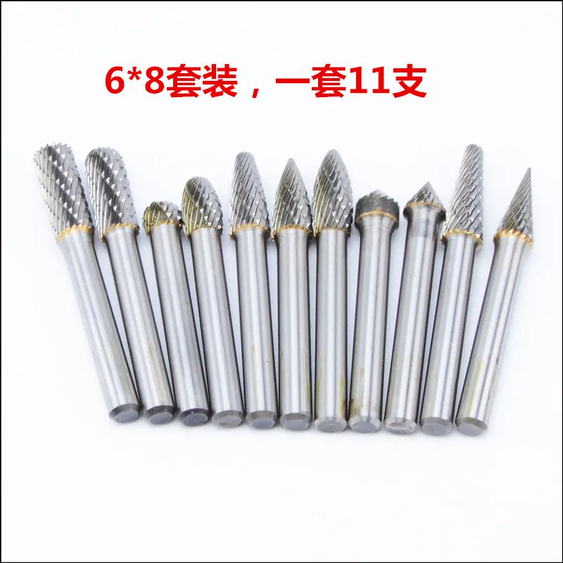 

11Pcs 6x8mm Tungsten Carbide Burrs Carving Bit Double Cutter for Rotary Burring Set File Grinder Cutter Bits