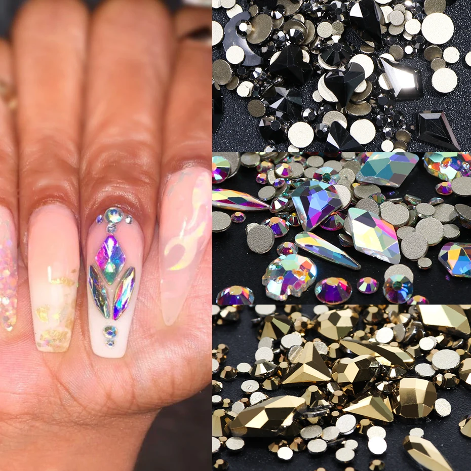 Смешанные Стразы украшения для ногтей с плоской задней стороной 3D Хрустальные