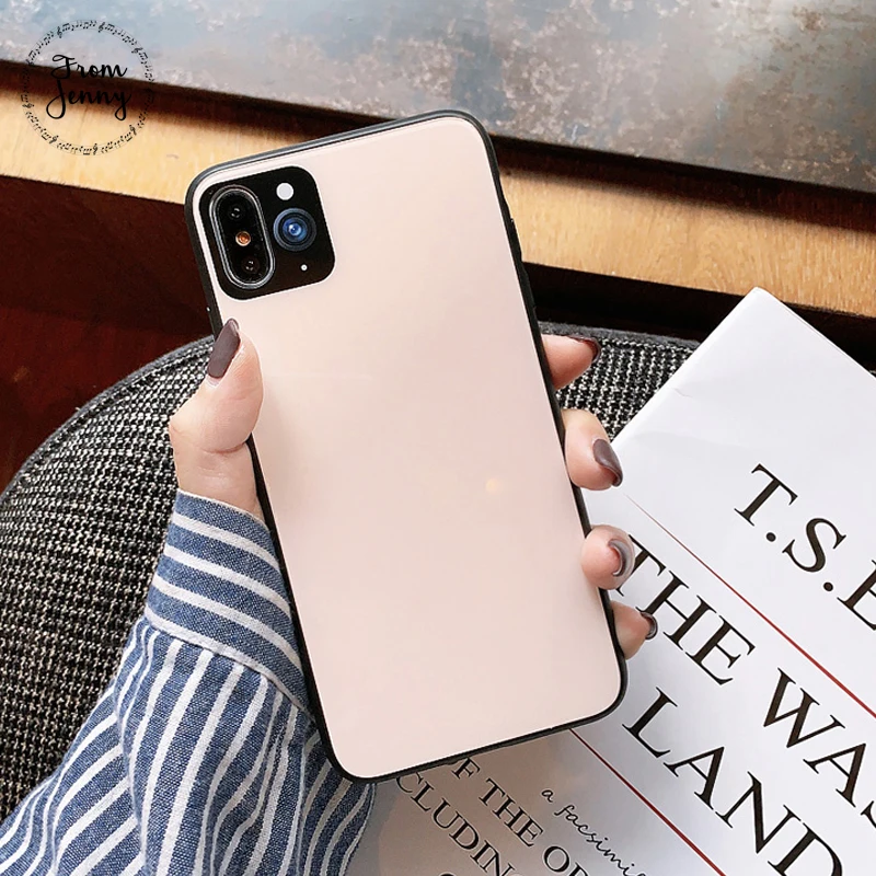 From Jenny Simple and funny for iPhone 11 Pro x xr xs max 6 6s 7 8 Plus solid color mobile phone glass protection hard shell |