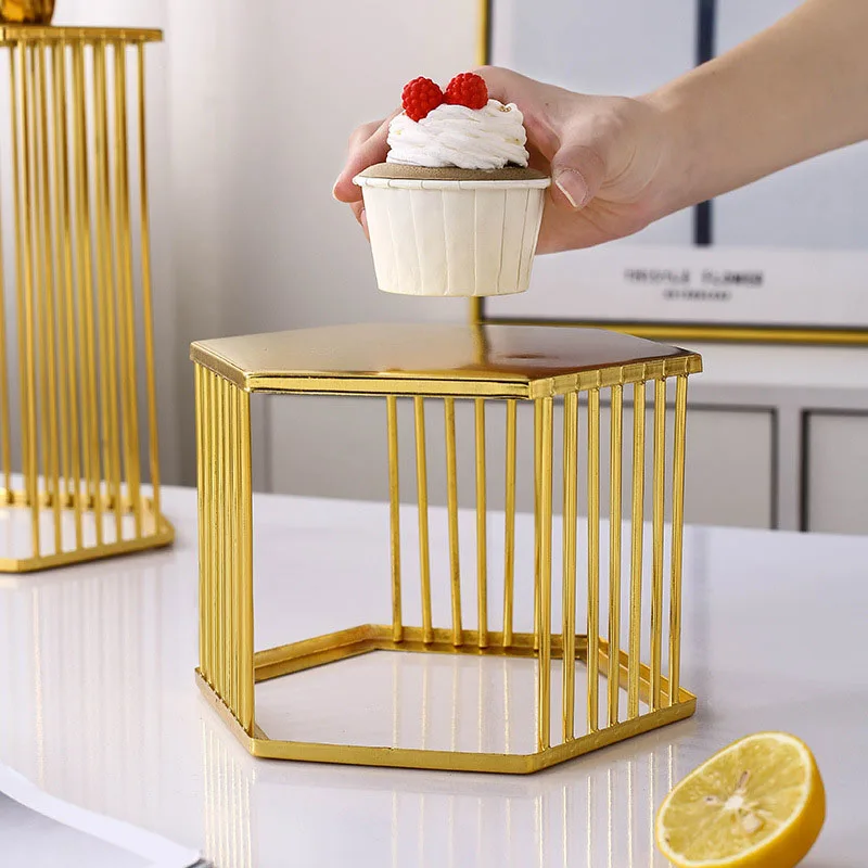 Transhome стенд кекса Золотой шестиугольник Дисплей фруктов Подставка для десерта