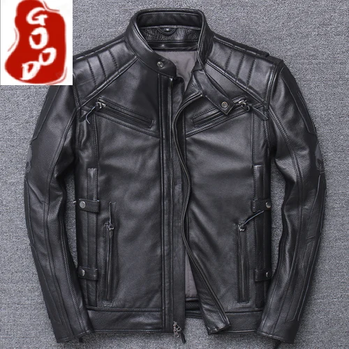 

Winter Spring 100% Real Cow Leather Jacket Men Clothes 2021 Streetwear Moto Biker Genuine Leather Coat Mens Jackets V-117