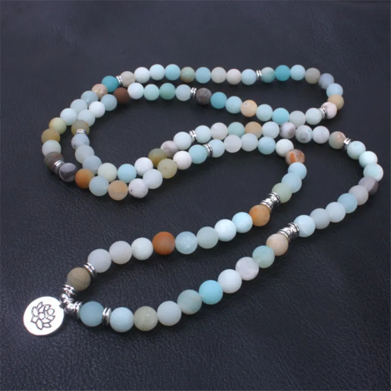 

8mm Frosted matte Amazonite bracelet 108 Prayer beads Lotus om wrist Men 108 Amazonite Mala beads tree Life bracelet for women