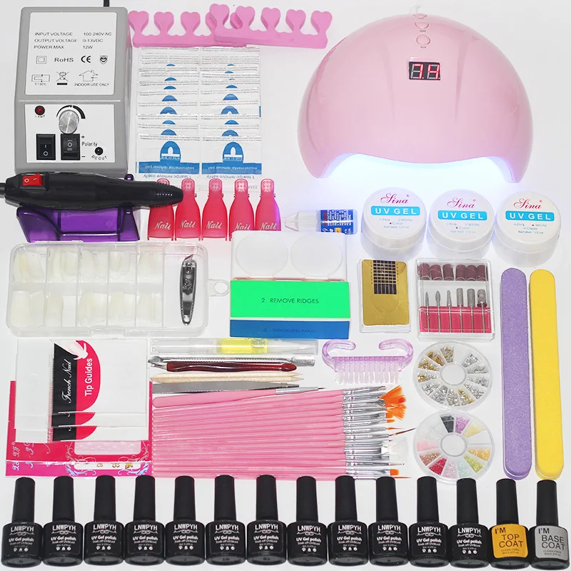 Набор для ногтей 24 Вт/48 Вт/54 Вт Светодиодная УФ лампа 12 Цветной Гель лак акриловый