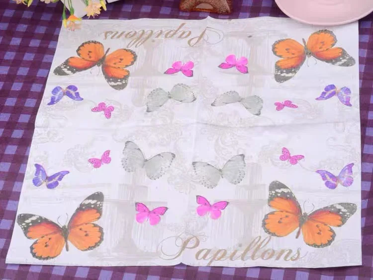 

10pcs 33*33cm Letter Butterfly theme paper napkins serviettes decoupage decorated for wedding party virgin wood tissues