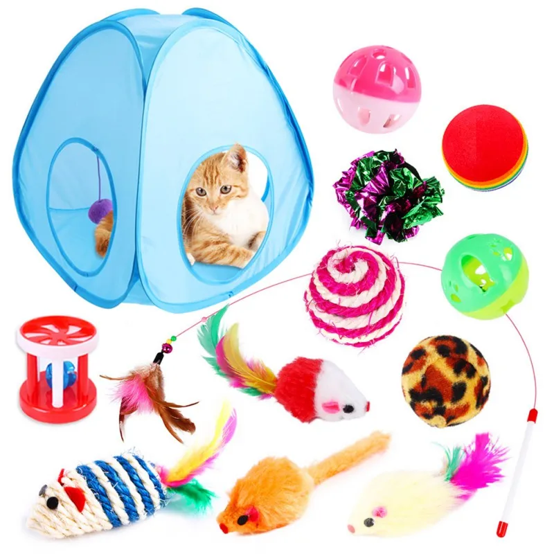 

13PCS Set Cat Toy Set Tent A Variety Of Combination Pet Toys For Cats Pet Interactive Ball And Feather