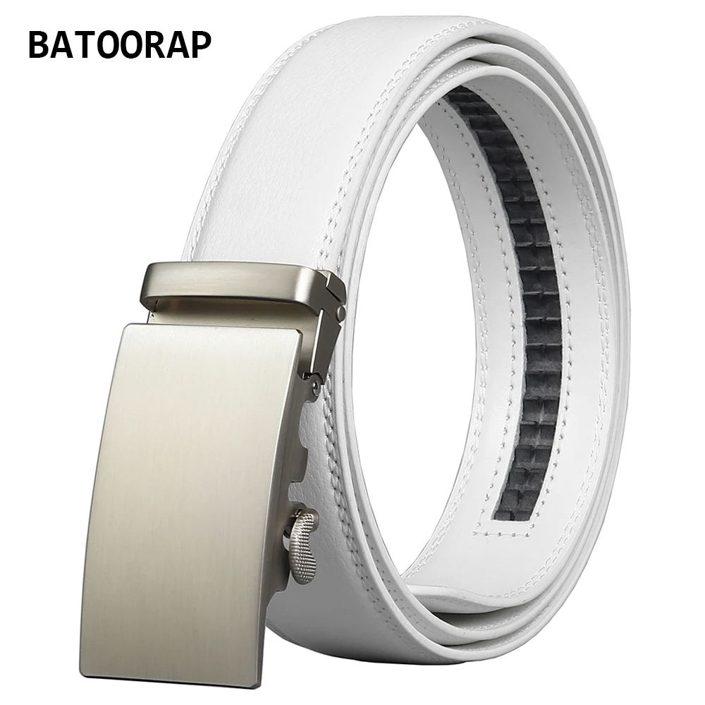

BATOORAP Genuine Leather White Belt For Men Metal Automatic Buckle Fashion Style Male Business Ratchet Waistband Korea Belts