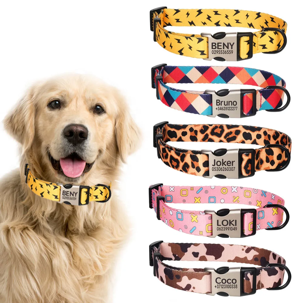 Модный принт персонализированное выгравированное название ошейник поводок