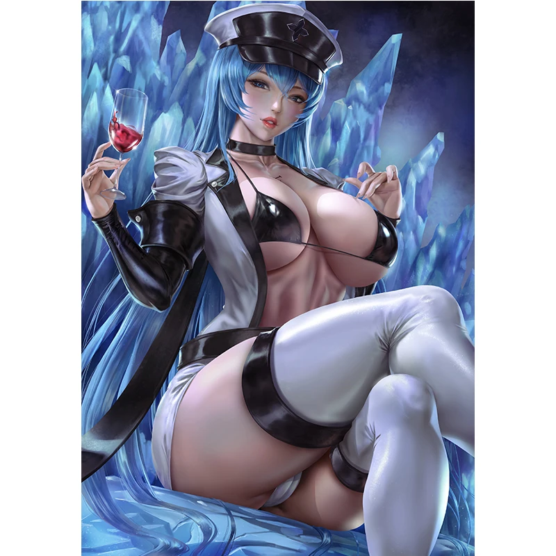 

Blue Ice Queen Esdeath Sexy Lady Girl Canvas Paintings Custom Print Video Game Anime Comics Art Poster Wall Pictures for Room