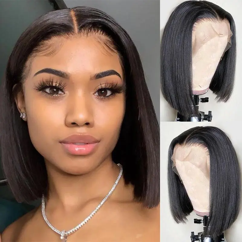 

Brazilian Straight Short BOB Lace Front Human Hair Wigs Natural Colored 13*1 Lace Front Wig Pre-Plucked Remy Human Hair Remyblue