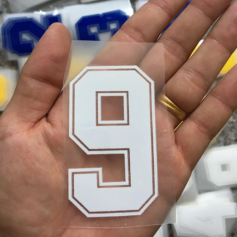 8cm-9 Белые цифры 0-9 термонаклейки 22см \ 8см \ 5 см название Спортивная тканевая наклейка Горячая теплопередача DIY термоклейкие для одежды сумка обувь - Цвет: 8cm-9