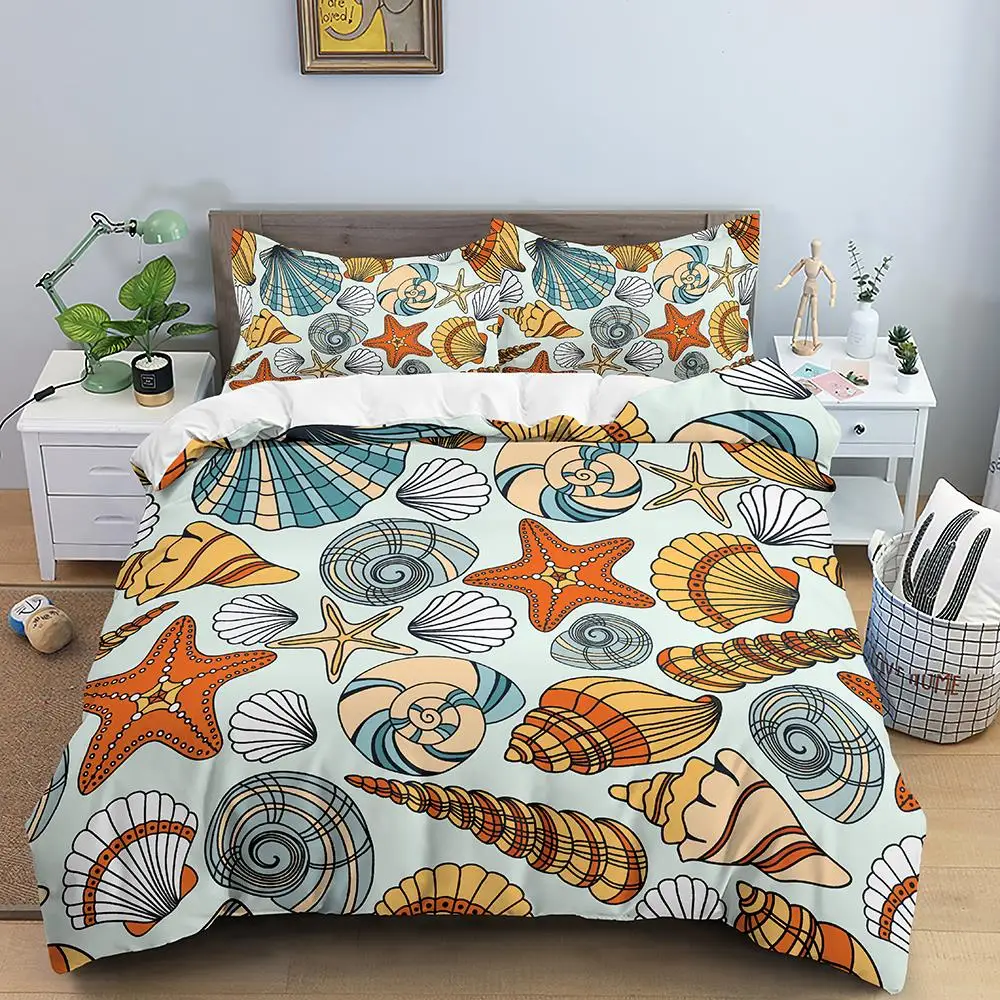 

Seashell Starfish Bedding Sets Sea World Duvet Cover Bed Linen Bedclothes Twin/Queen/King Size Bed Room For Kids Bedding