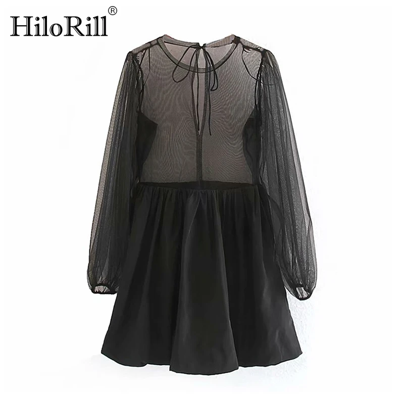 

HiloRill женское сексуальное Сетчатое лоскутное мини-платье 2020 прозрачное короткое пляжное платье с круглым вырезом ТРАПЕЦИЕВИДНОЕ праздничн...