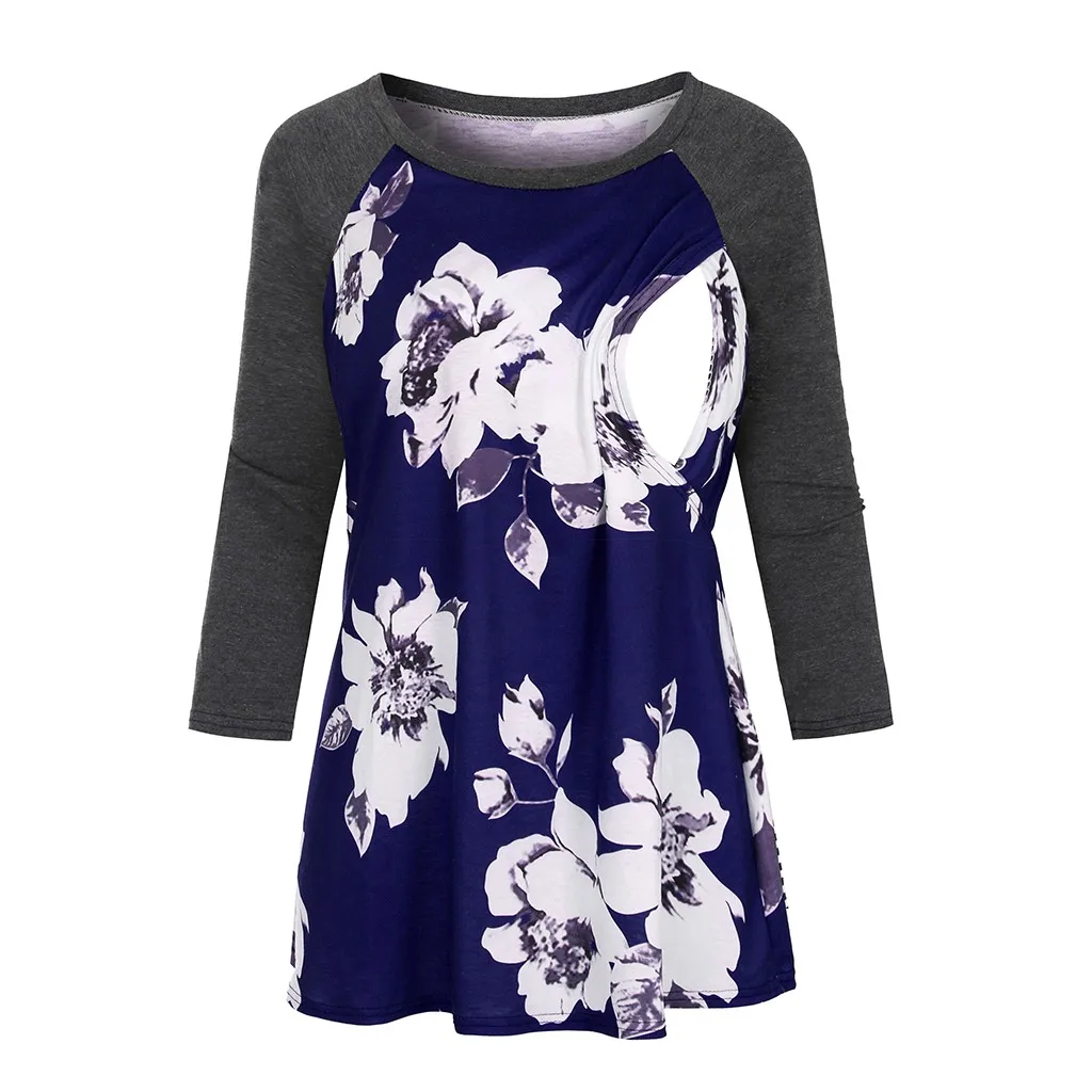 Женская блузка для беременных 3/4 рукав цветочный принт топы кормящих футболка