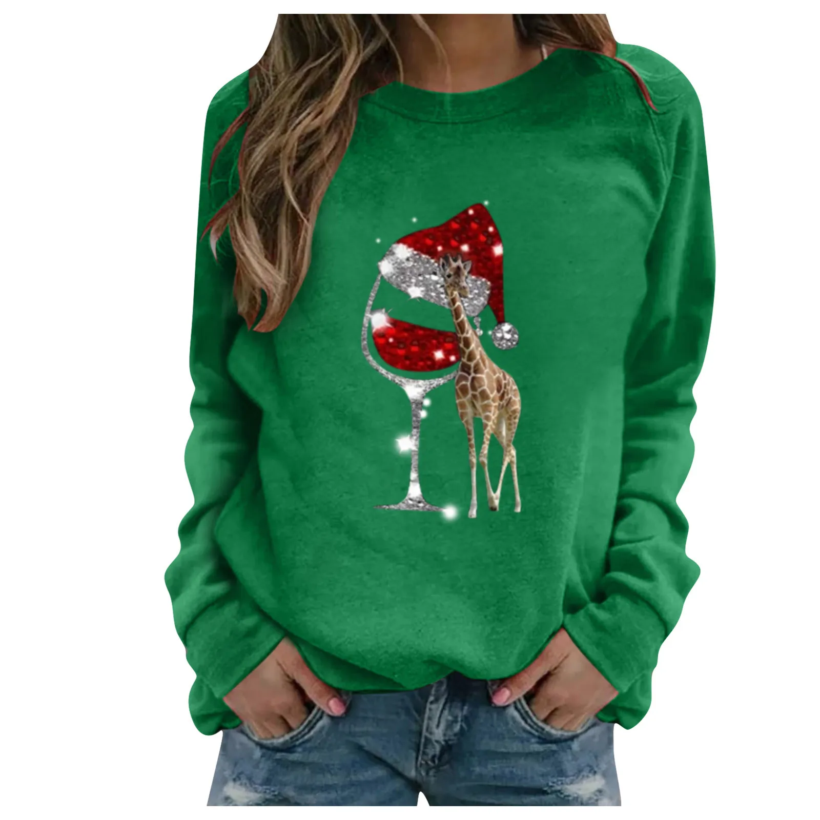 

Women's Pure Cotton Keep Warm Chirstmas Print Long-sleeved Sweatshirt Casual Blouse Pullover Блузка Женская Hot Selling 2021 New