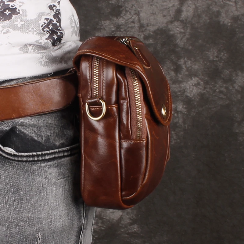 Мужская поясная сумка из натуральной кожи маленький мессенджер для сотового