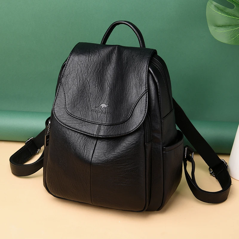 

Women Soft Leather Backpacks High Quality Vintage Bagpack Sac School Bags For Girls Casual Female Travel Shoulder Bags 2020