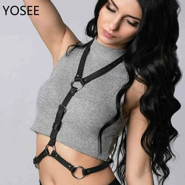 

YOSEE New Body Leather Harness Bondage Statement Necklaces Women Beach Collar Goth Choker Shoulder Necklace Party Jewelry