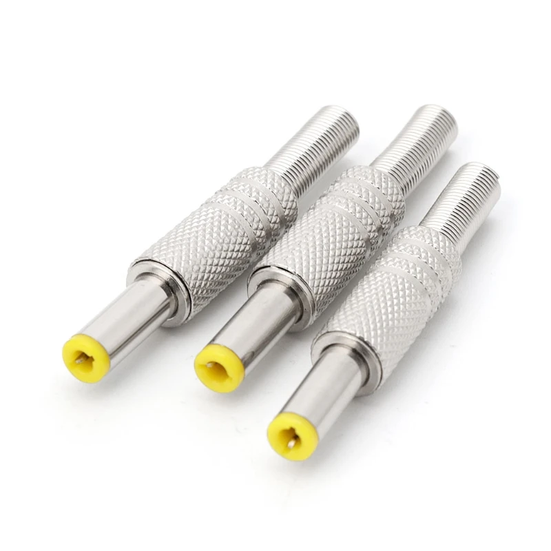 

5Pcs DC Power Jack Male Plug Metal Connector Adapter With Yellow Head 5.5x2.5mm Power Supply Connector wholesale