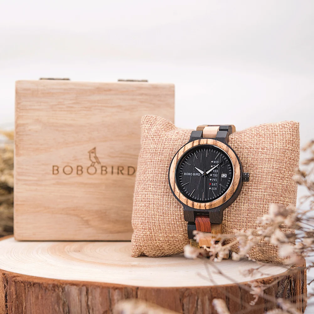 

BOBO BIRD Wooden Men Women Quartz Wristwatch Auto Date week Display Chronograph Valentine Gift Dropshipping