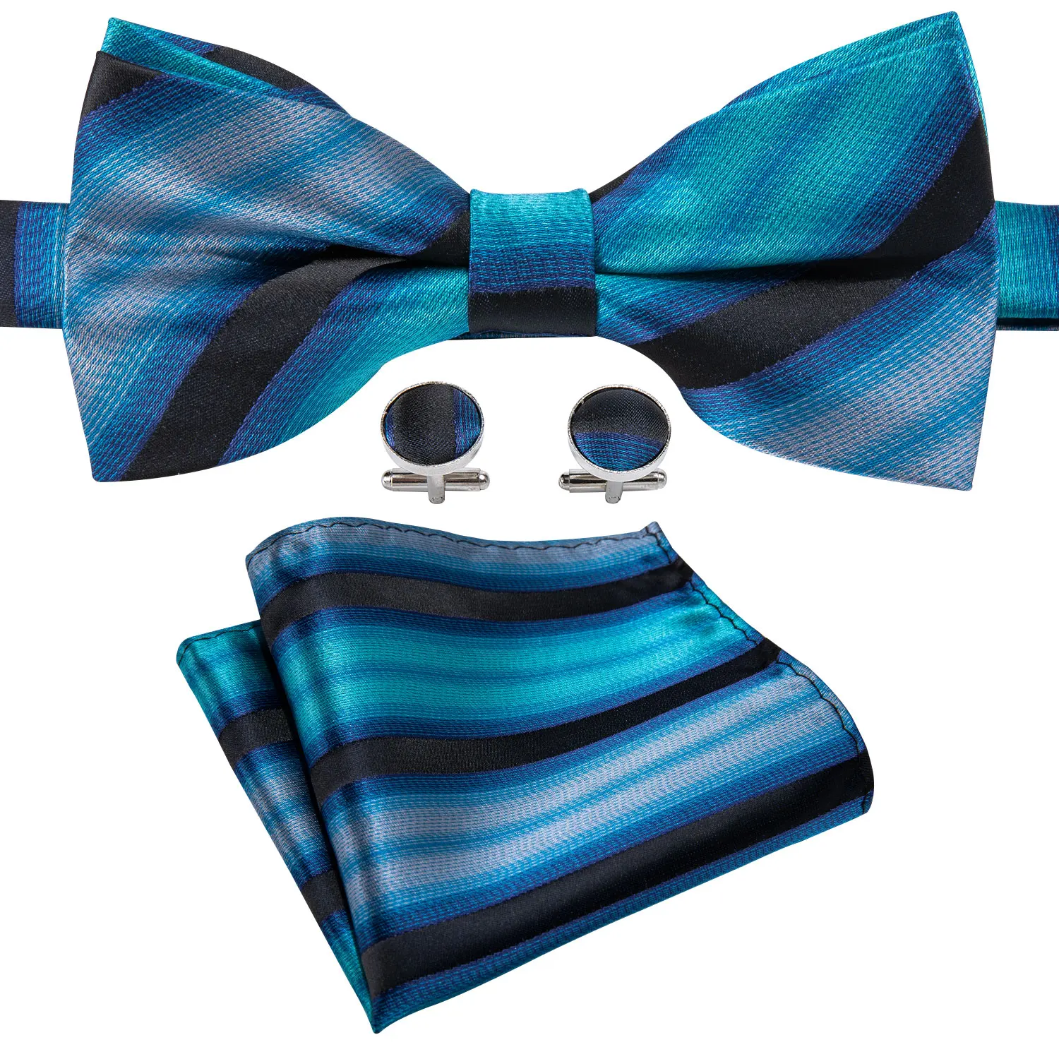 

Men Silk Bowtie Blue Butterfly Tie Stripe Designer Pre-tied Bow Ties Handkerchief Cufflinks Male Formal Bows LH-839 Barry.Wang