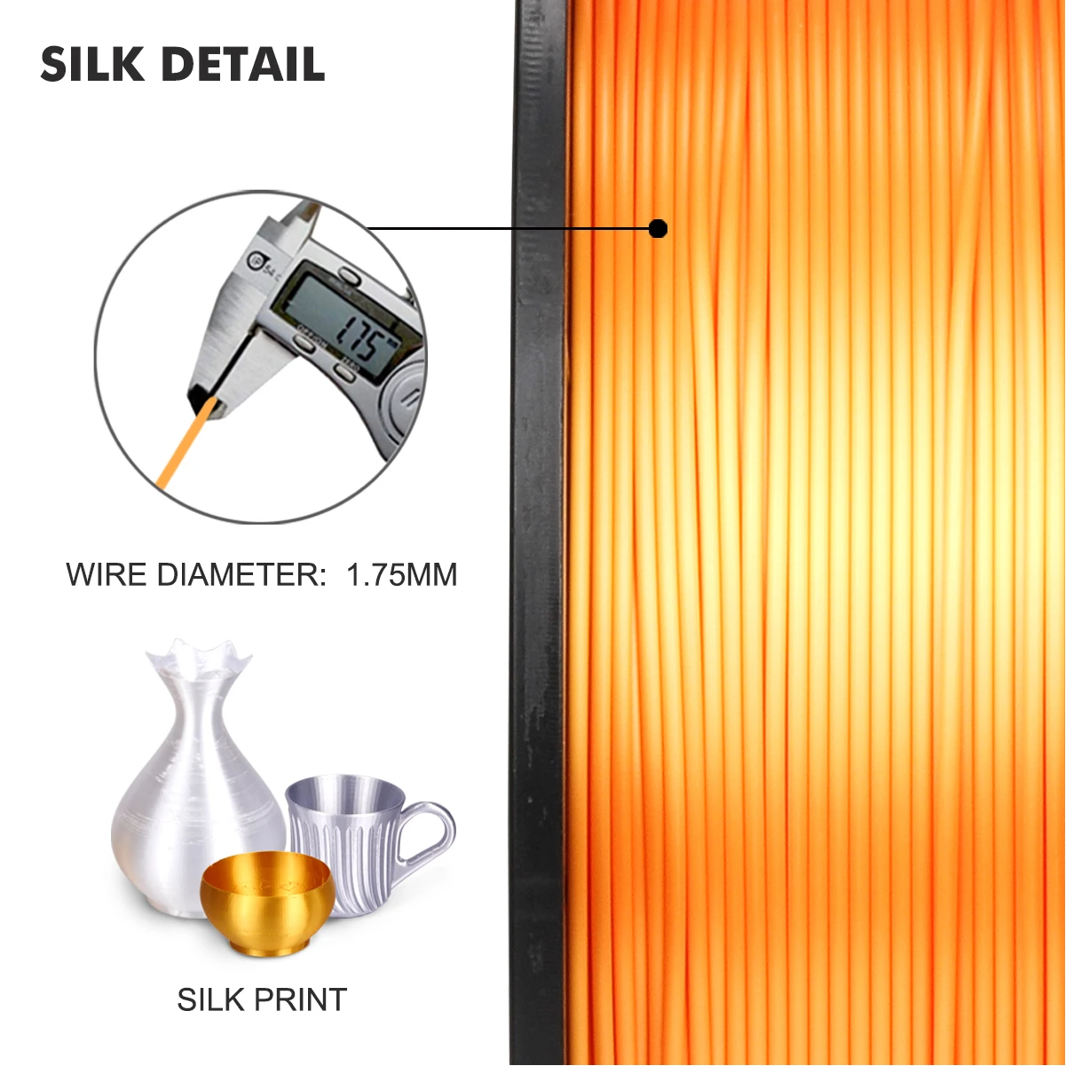 PLA Filament SILK Orange 1kg 2.2 lbs 1.75mm per roll 3D Printer Filamet DIY for 3D printing Refills