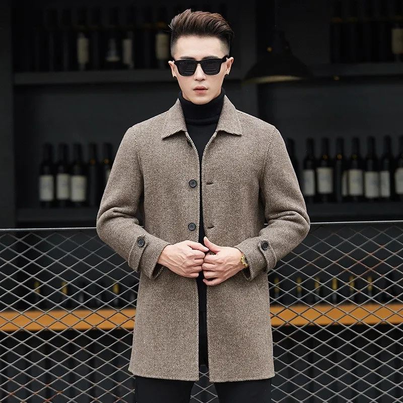 

Классическое мужское двухстороннее шерстяное пальто в британском стиле, приталенное Мужское пальто для офиса, зимняя деловая Рабочая Высо...
