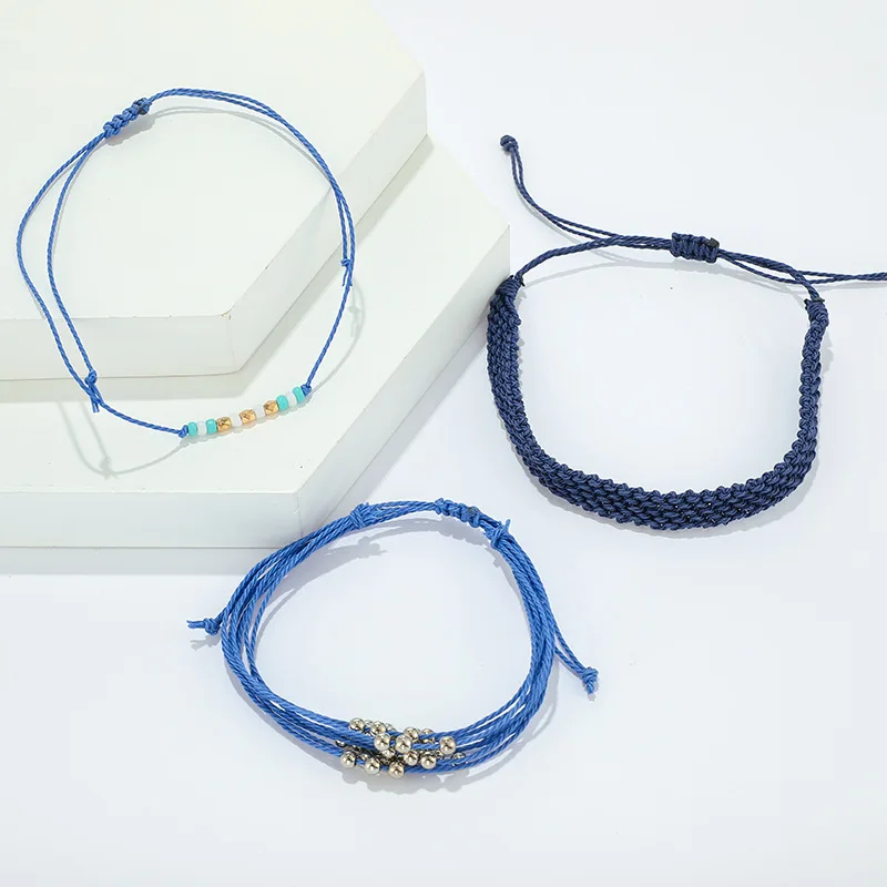 Женский плетеный браслет в этническом богемном стиле цепочка с бусинами из