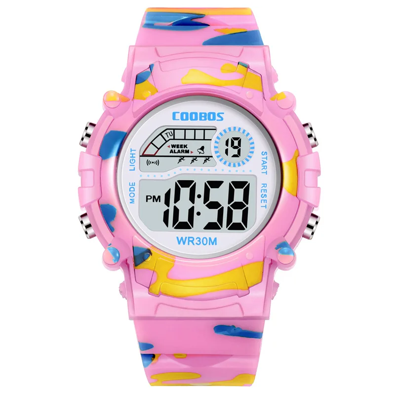 pink Камуфляжные часы, детские часы, светодиодные цифровые наручные часы для детей, для мальчиков и девочек, студенческие часы, водонепроницаемые, спортивные, подарок, Relojes army green - Цвет: pink