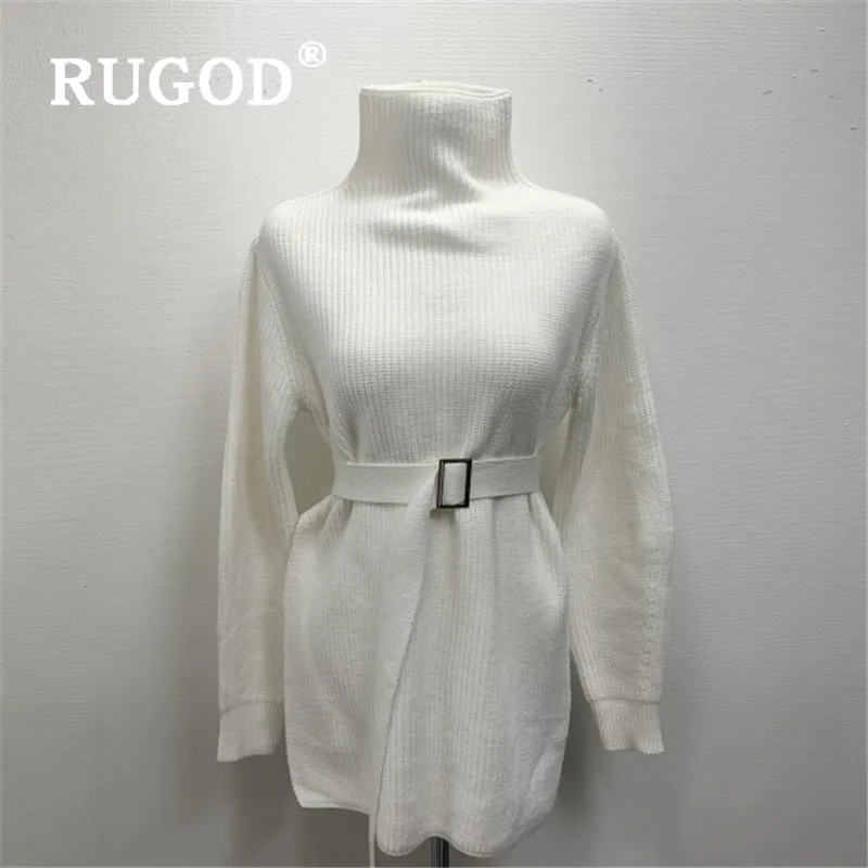 RUGOD Пояс Ретро корейское платье средней длины однотонный топ с длинными рукавами